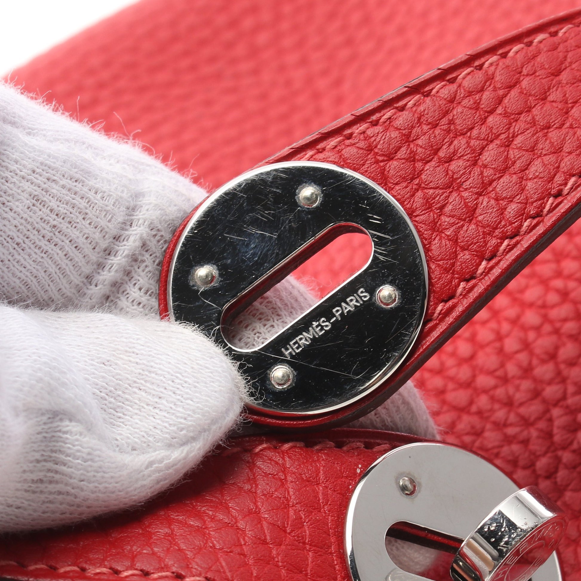 リンディ26 ルージュガランス ショルダーバッグ トリヨンクレマンス レッド シルバー金具 □P刻印 エルメス バッグ HERMES