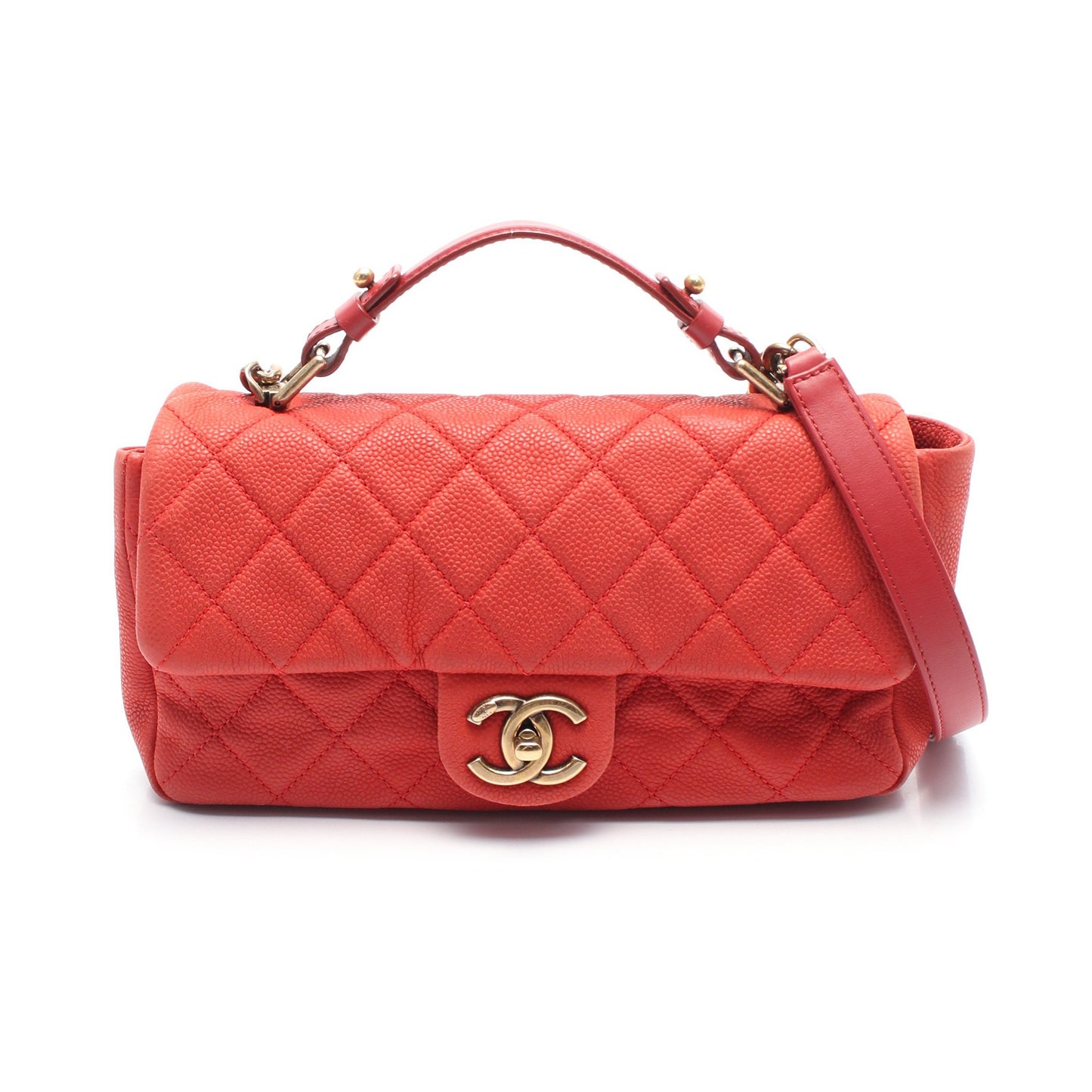 マトラッセ チェーンショルダーバッグ キャビアスキン レッド ゴールド金具 シャネル バッグ CHANEL