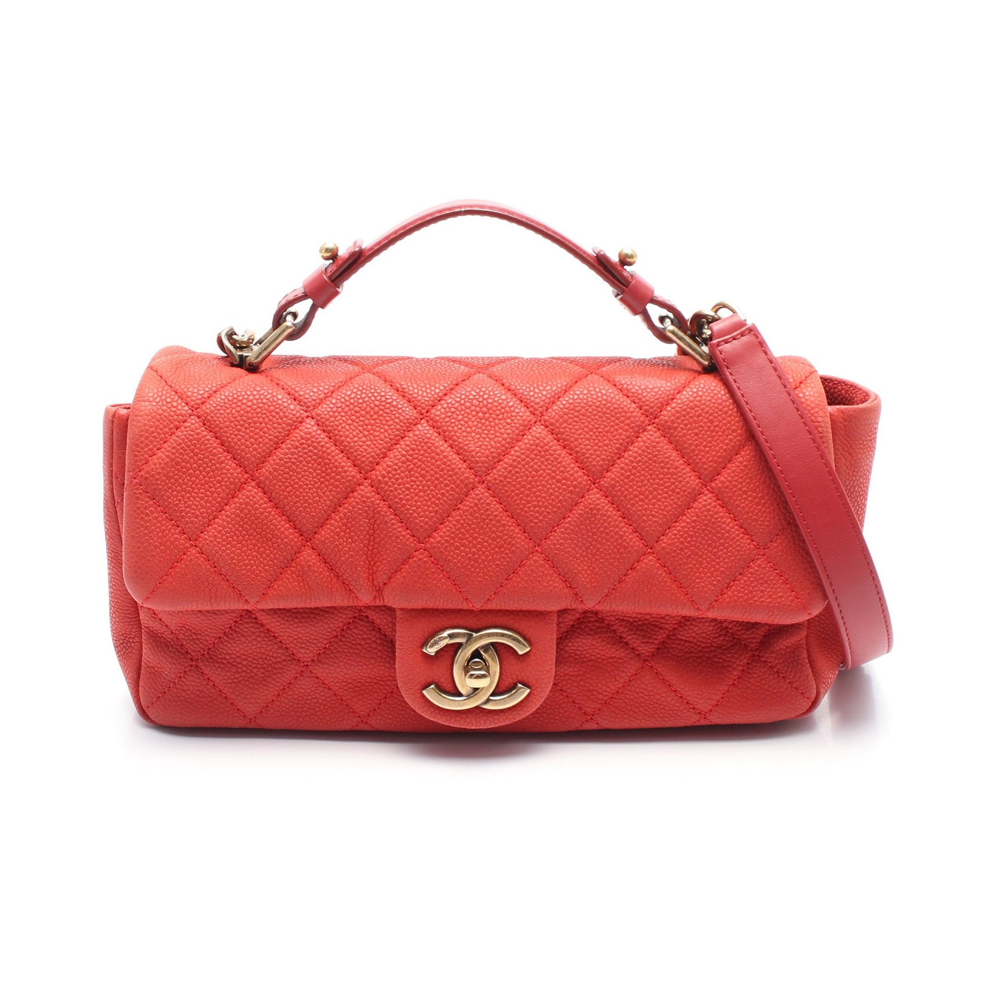 マトラッセ チェーンショルダーバッグ キャビアスキン レッド ゴールド金具 シャネル バッグ CHANEL