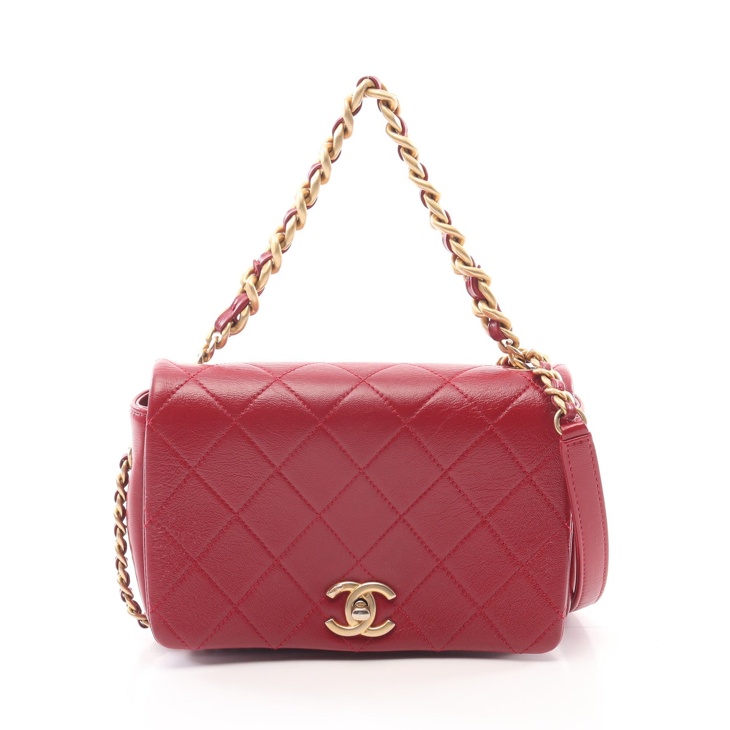 マトラッセ チェーンショルダーバッグ レザー レッド ゴールド金具 2WAY シャネル バッグ CHANEL