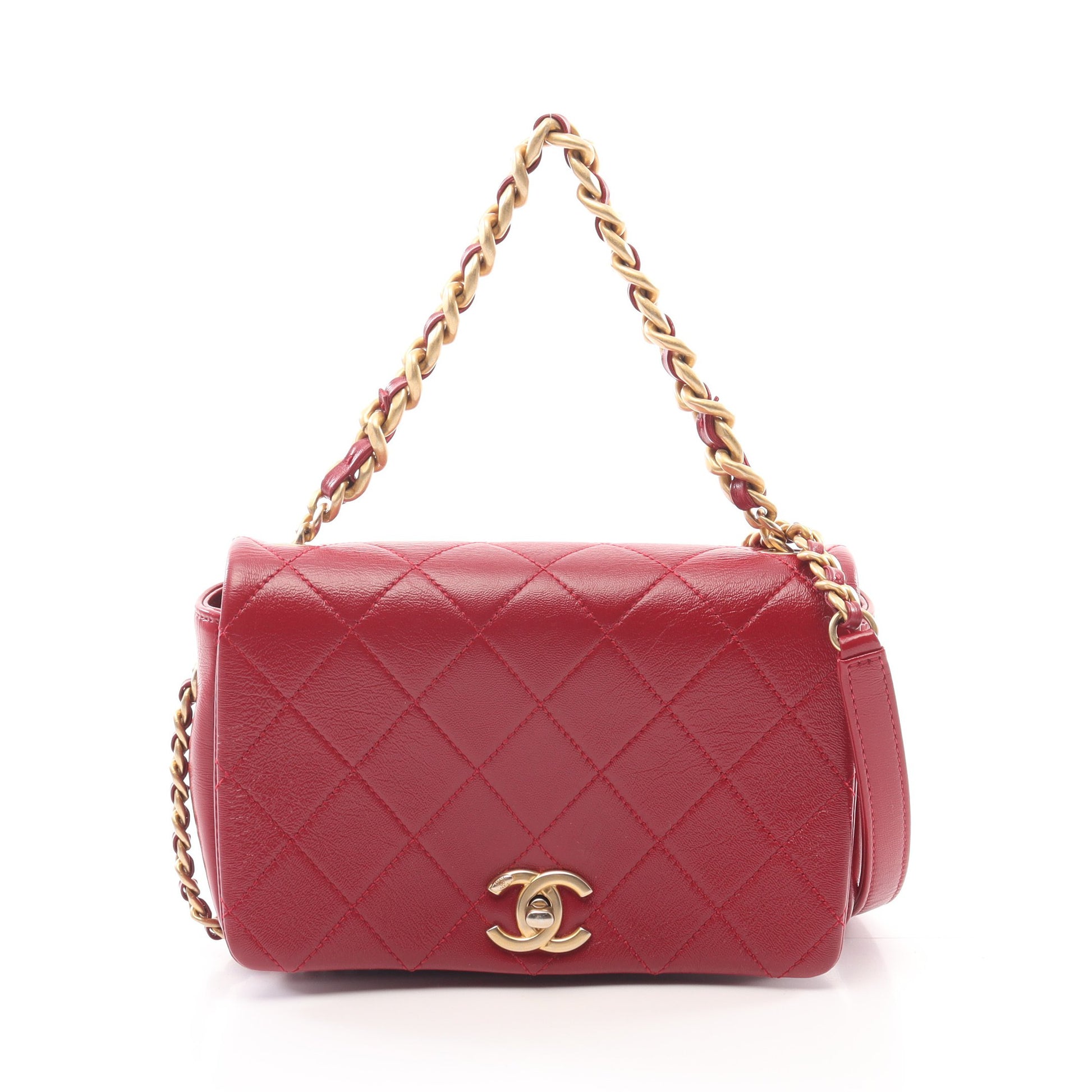 マトラッセ チェーンショルダーバッグ レザー レッド ゴールド金具 2WAY シャネル バッグ CHANEL
