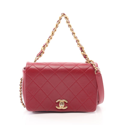 マトラッセ チェーンショルダーバッグ レザー レッド ゴールド金具 2WAY シャネル バッグ CHANEL