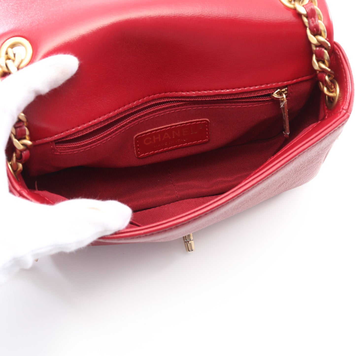 マトラッセ チェーンショルダーバッグ レザー レッド ゴールド金具 2WAY シャネル バッグ CHANEL