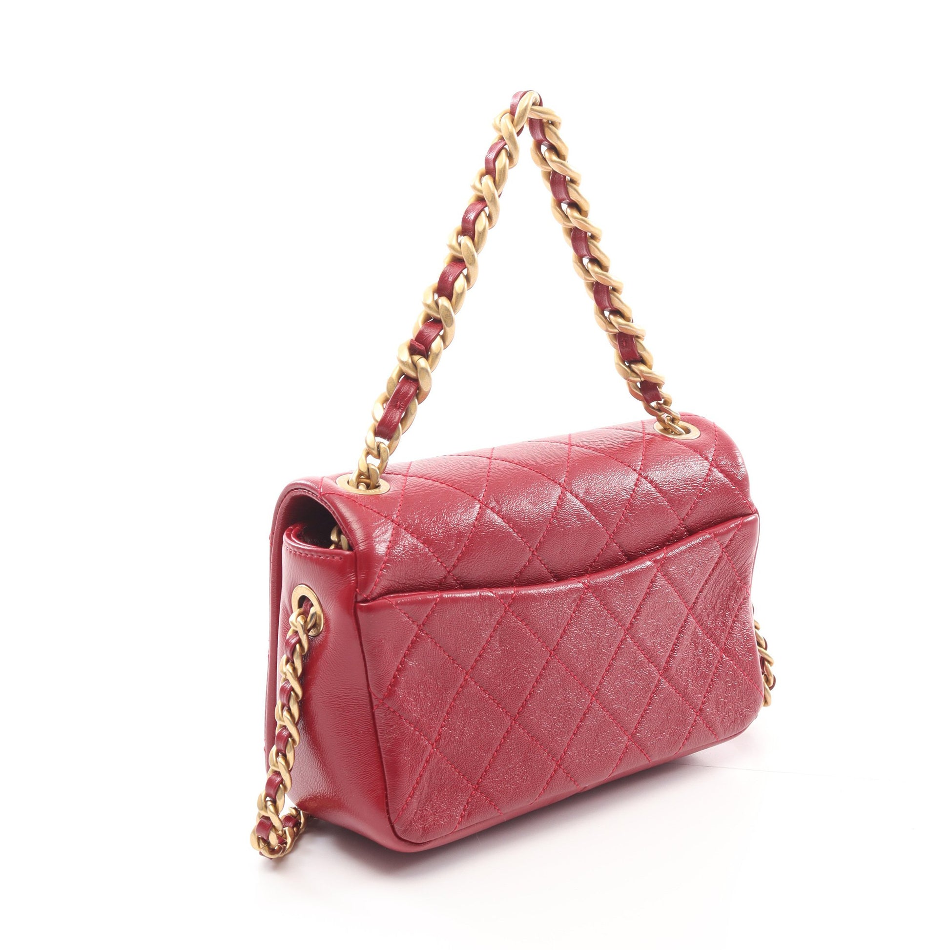マトラッセ チェーンショルダーバッグ レザー レッド ゴールド金具 2WAY シャネル バッグ CHANEL