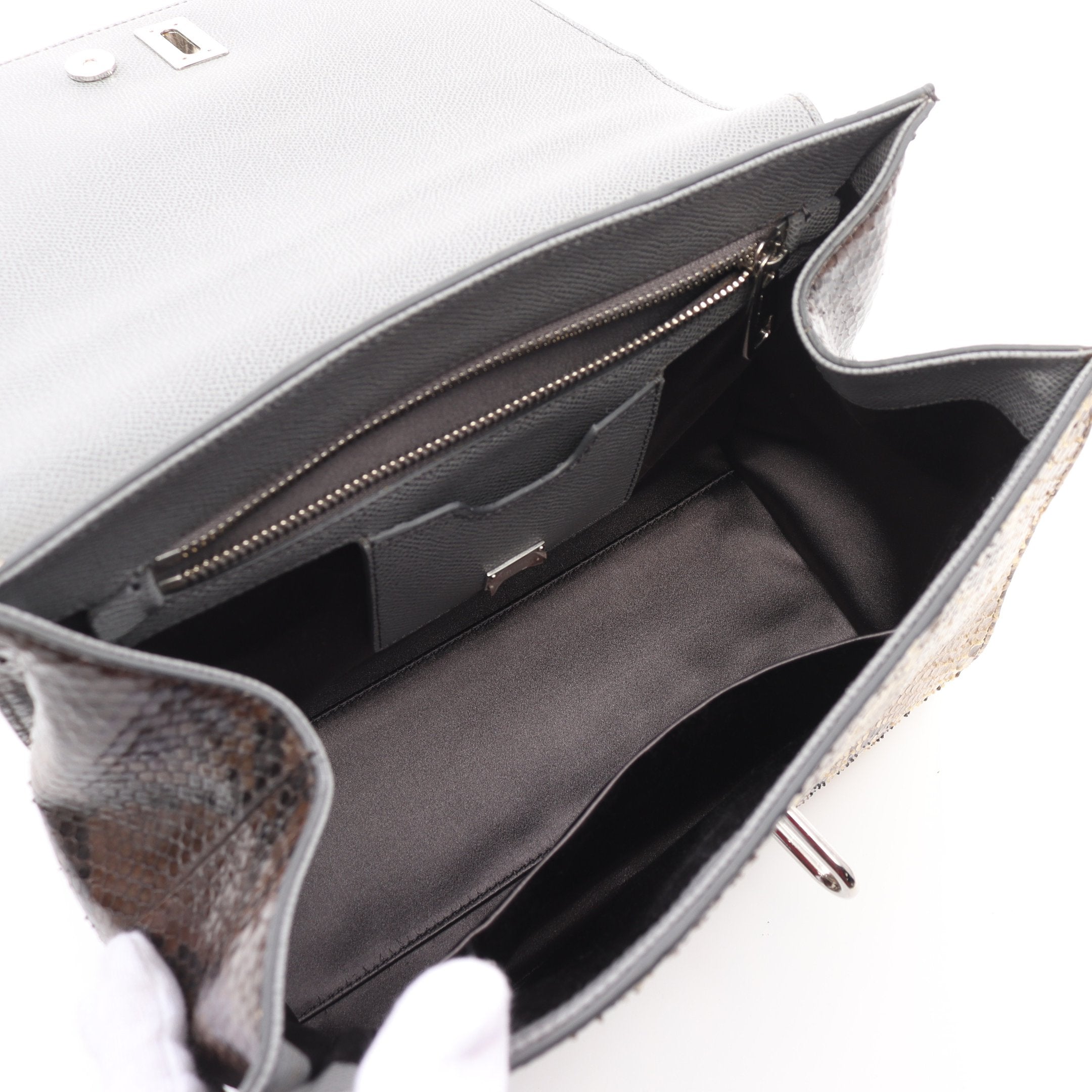 ハンドバッグ パイソン レザー ダークグレー マルチカラー 2WAY