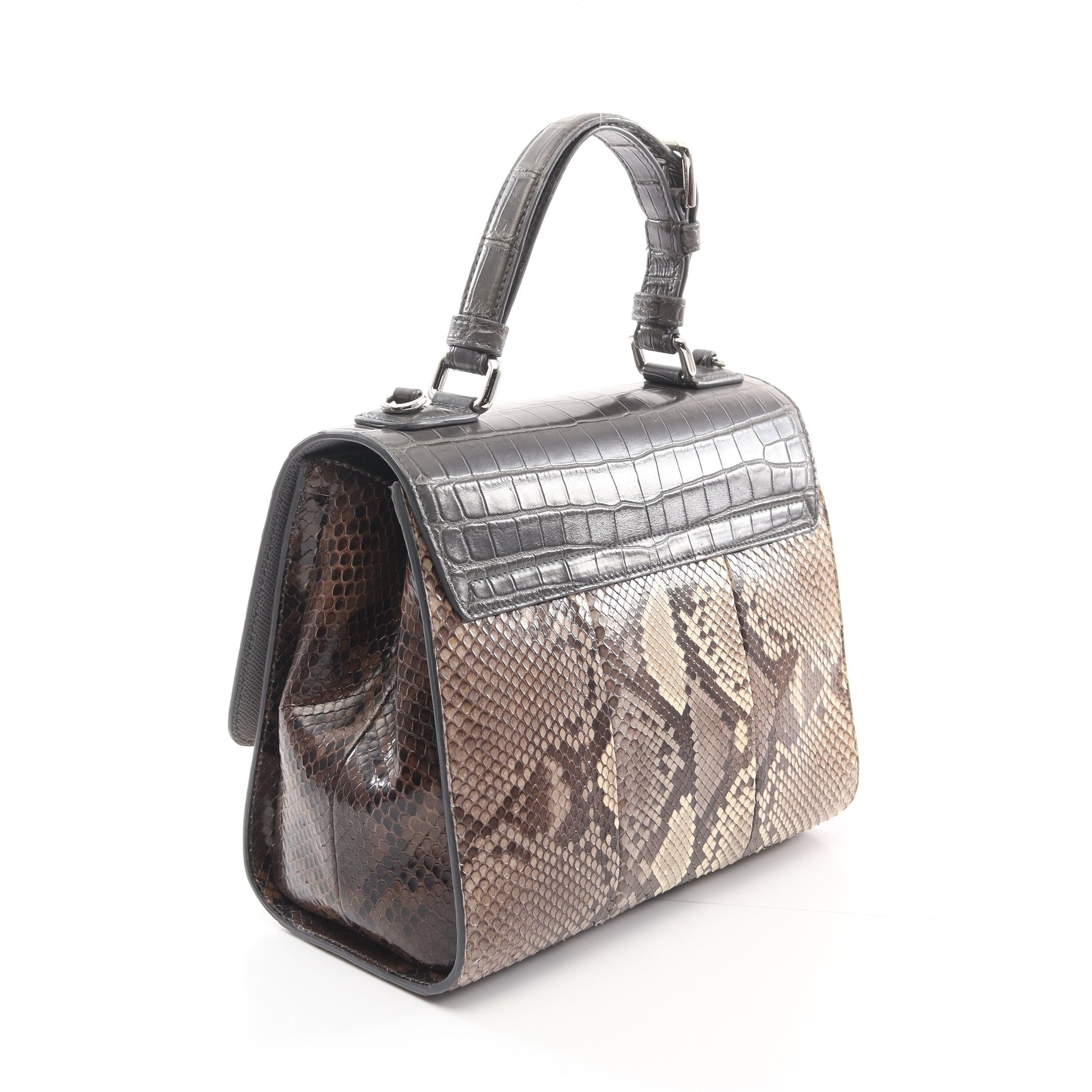 ハンドバッグ パイソン レザー ダークグレー マルチカラー 2WAY
