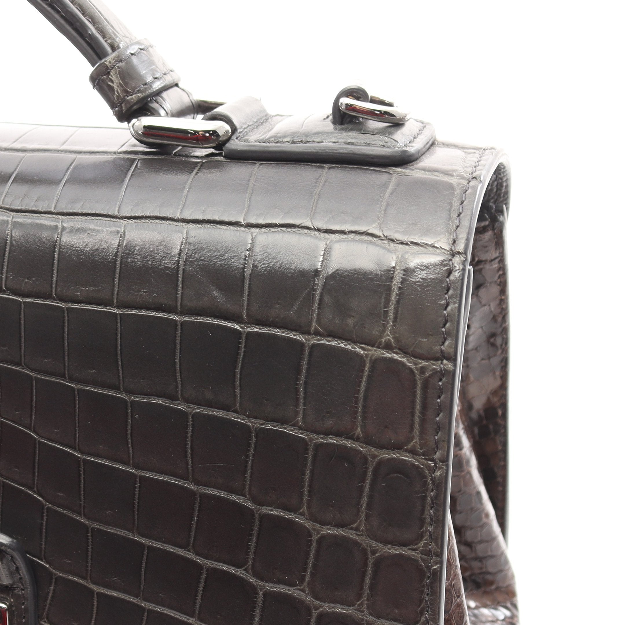 ハンドバッグ パイソン レザー ダークグレー マルチカラー 2WAY