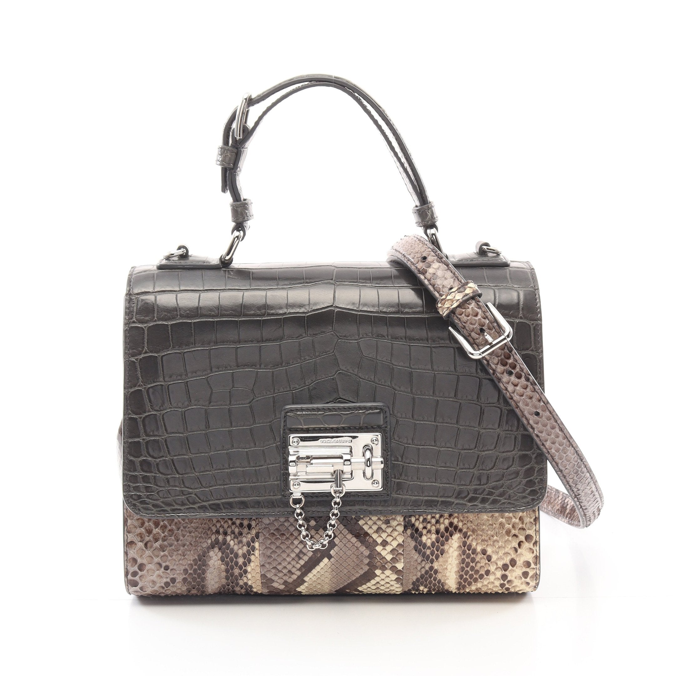 ハンドバッグ パイソン レザー ダークグレー マルチカラー 2WAY