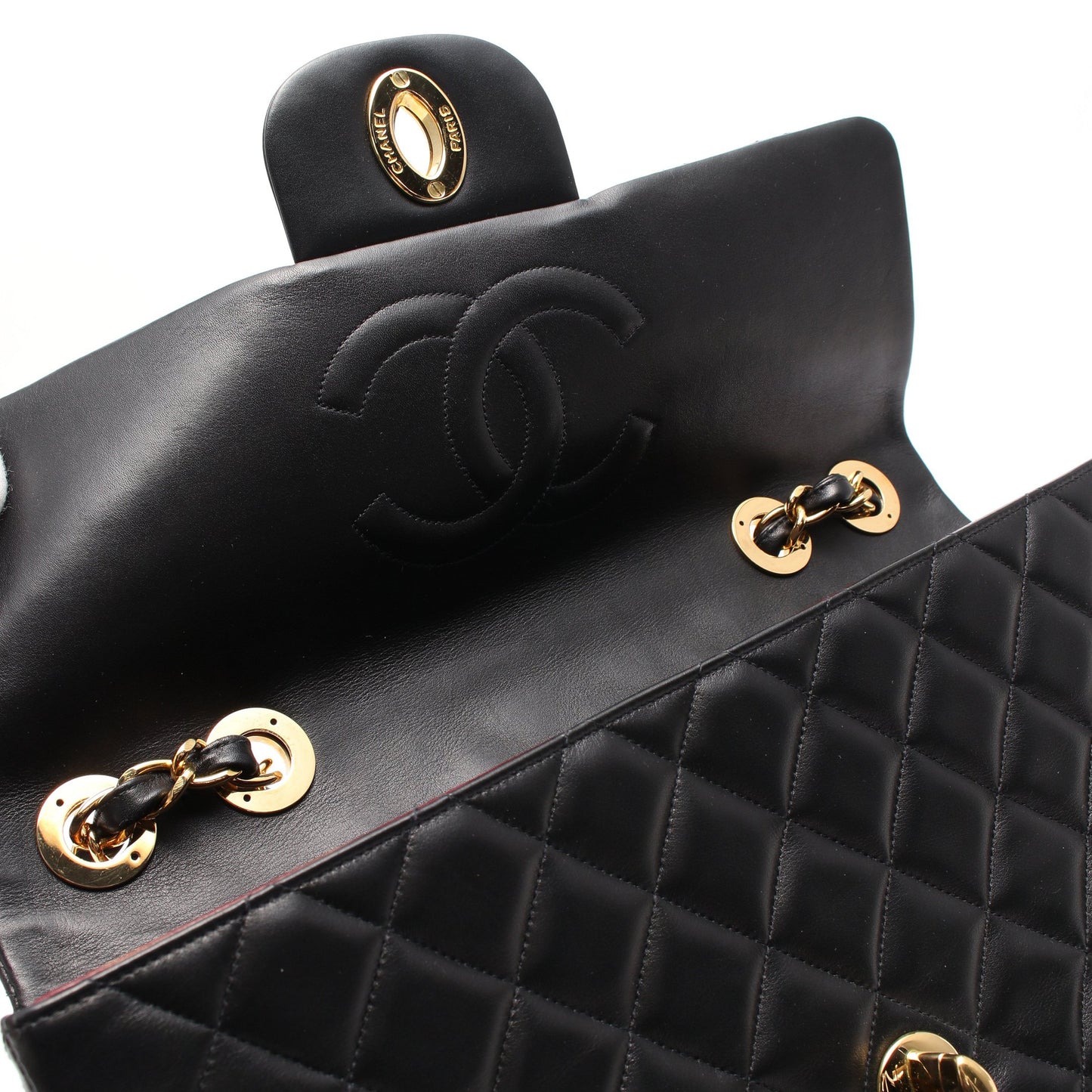 デカマトラッセ34 Wチェーンショルダーバッグ ラムスキン ブラック ゴールド金具 シャネル バッグ CHANEL