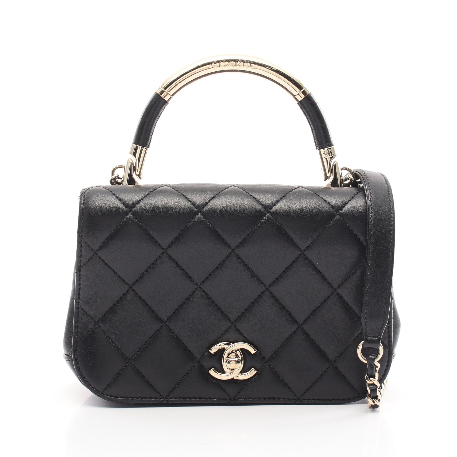 マトラッセ チェーンショルダーバッグ メタルハンドル ラムスキン ブラック ゴールド金具 2WAY シャネル バッグ CHANEL