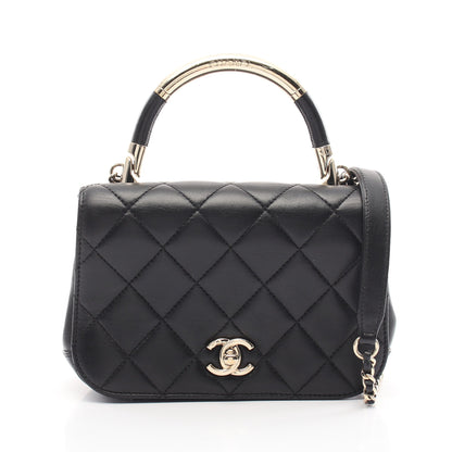 マトラッセ チェーンショルダーバッグ メタルハンドル ラムスキン ブラック ゴールド金具 2WAY シャネル バッグ CHANEL