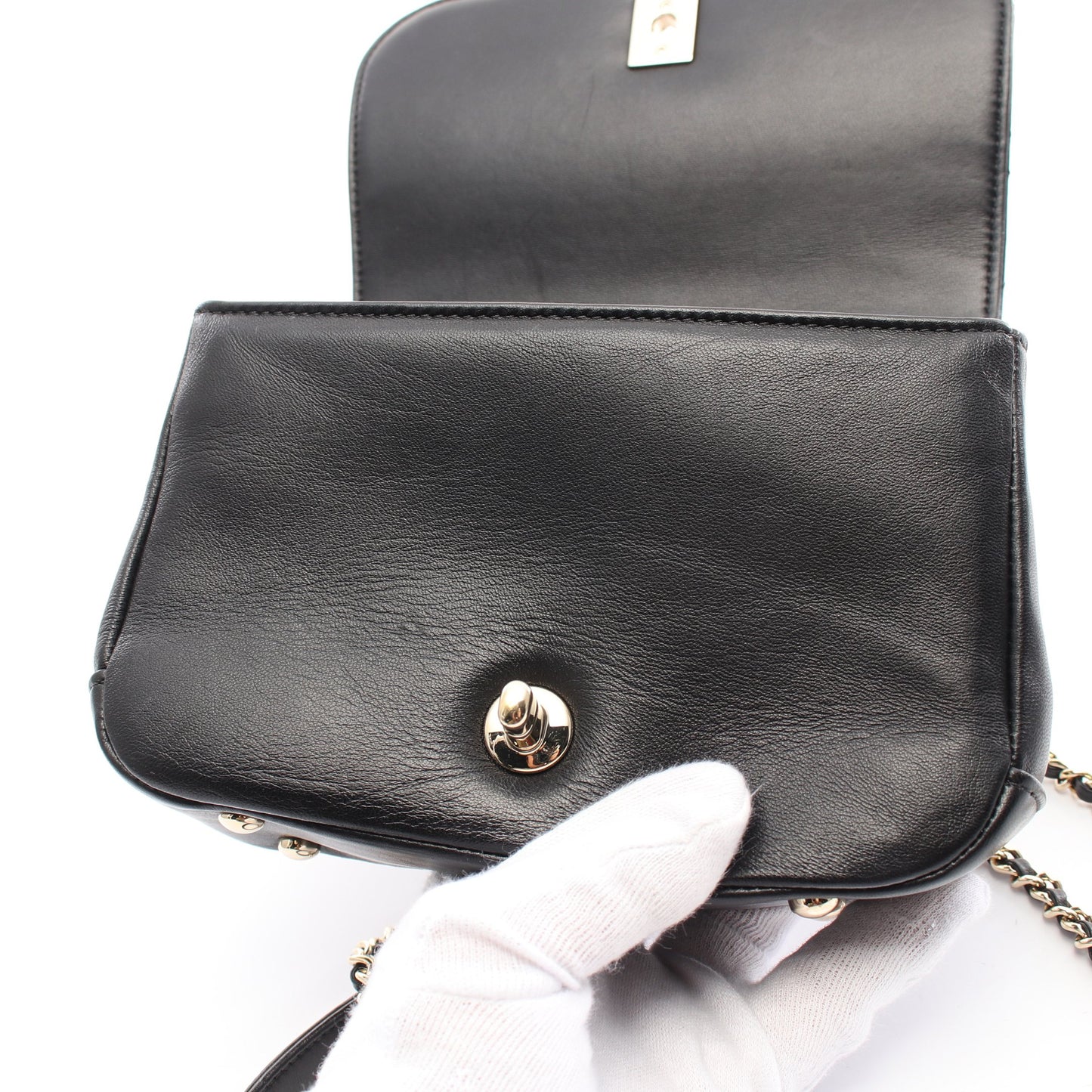 マトラッセ チェーンショルダーバッグ メタルハンドル ラムスキン ブラック ゴールド金具 2WAY シャネル バッグ CHANEL