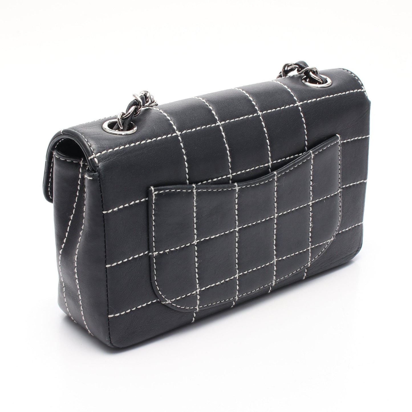 チョコバー ワイルドステッチ チェーンショルダーバッグ レザー ダークグレー シルバー金具 シャネル バッグ CHANEL