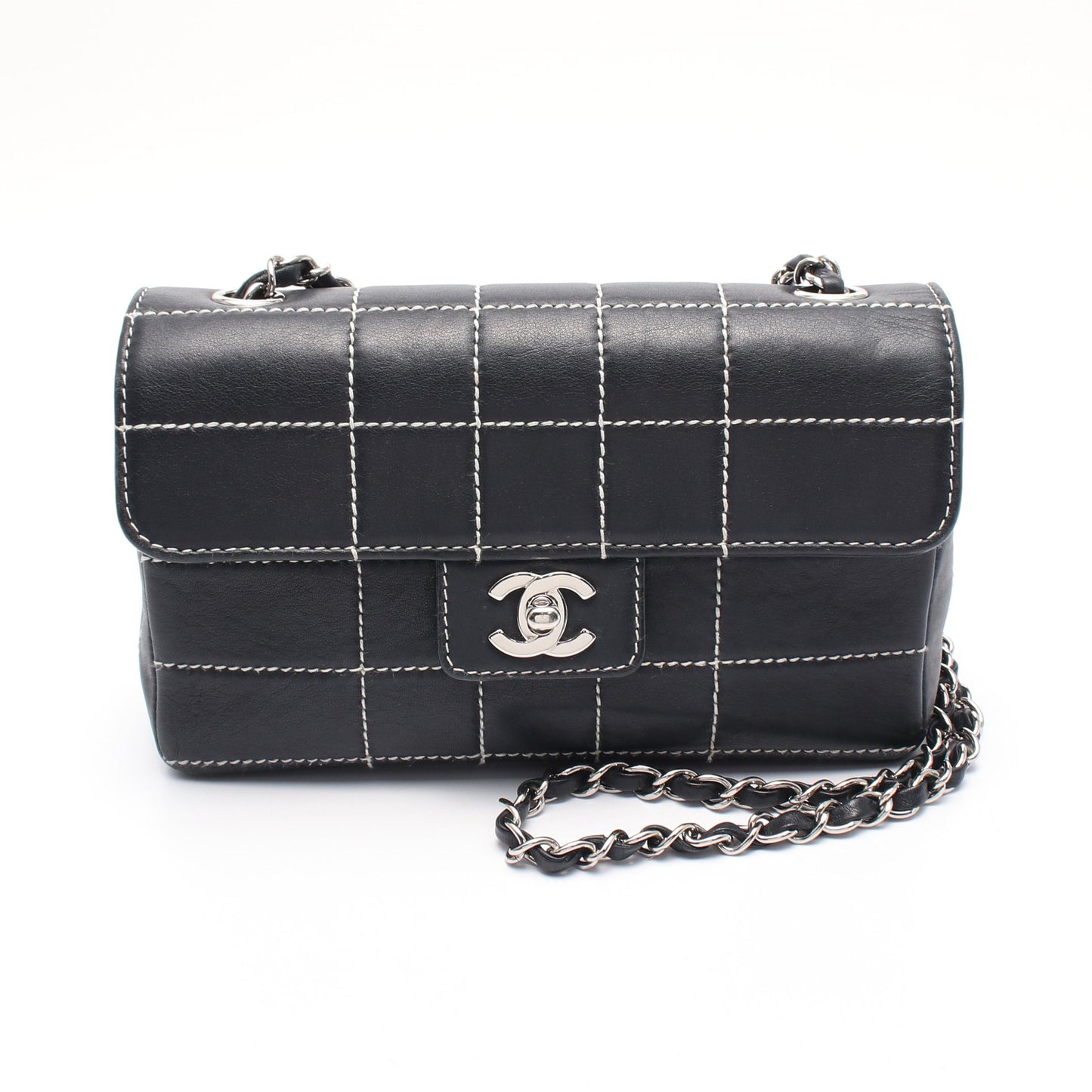 チョコバー ワイルドステッチ チェーンショルダーバッグ レザー ダークグレー シルバー金具 シャネル バッグ CHANEL