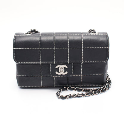 チョコバー ワイルドステッチ チェーンショルダーバッグ レザー ダークグレー シルバー金具 シャネル バッグ CHANEL