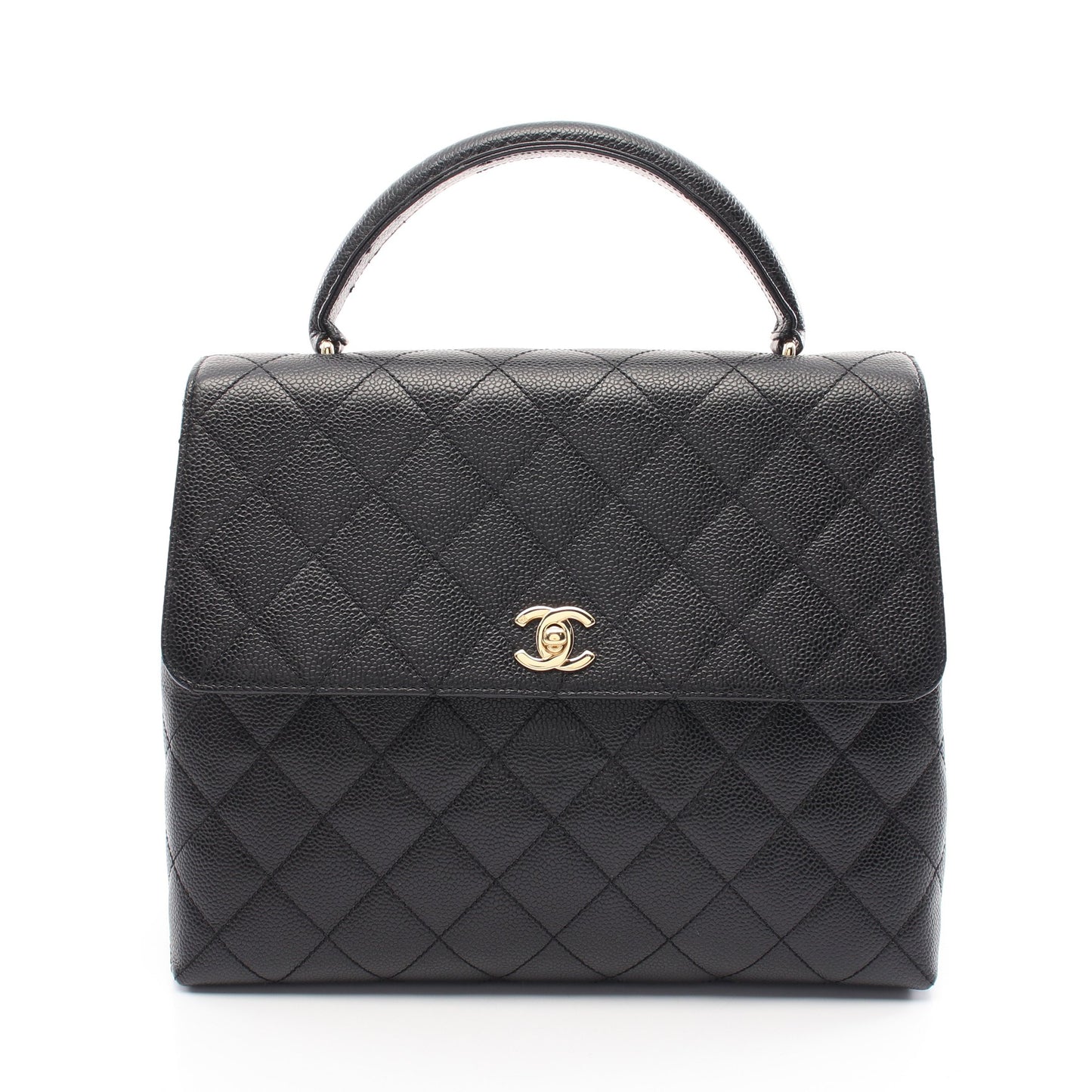 マトラッセ トップハンドル ハンドバッグ キャビアスキン ブラック ゴールド金具 シャネル バッグ CHANEL