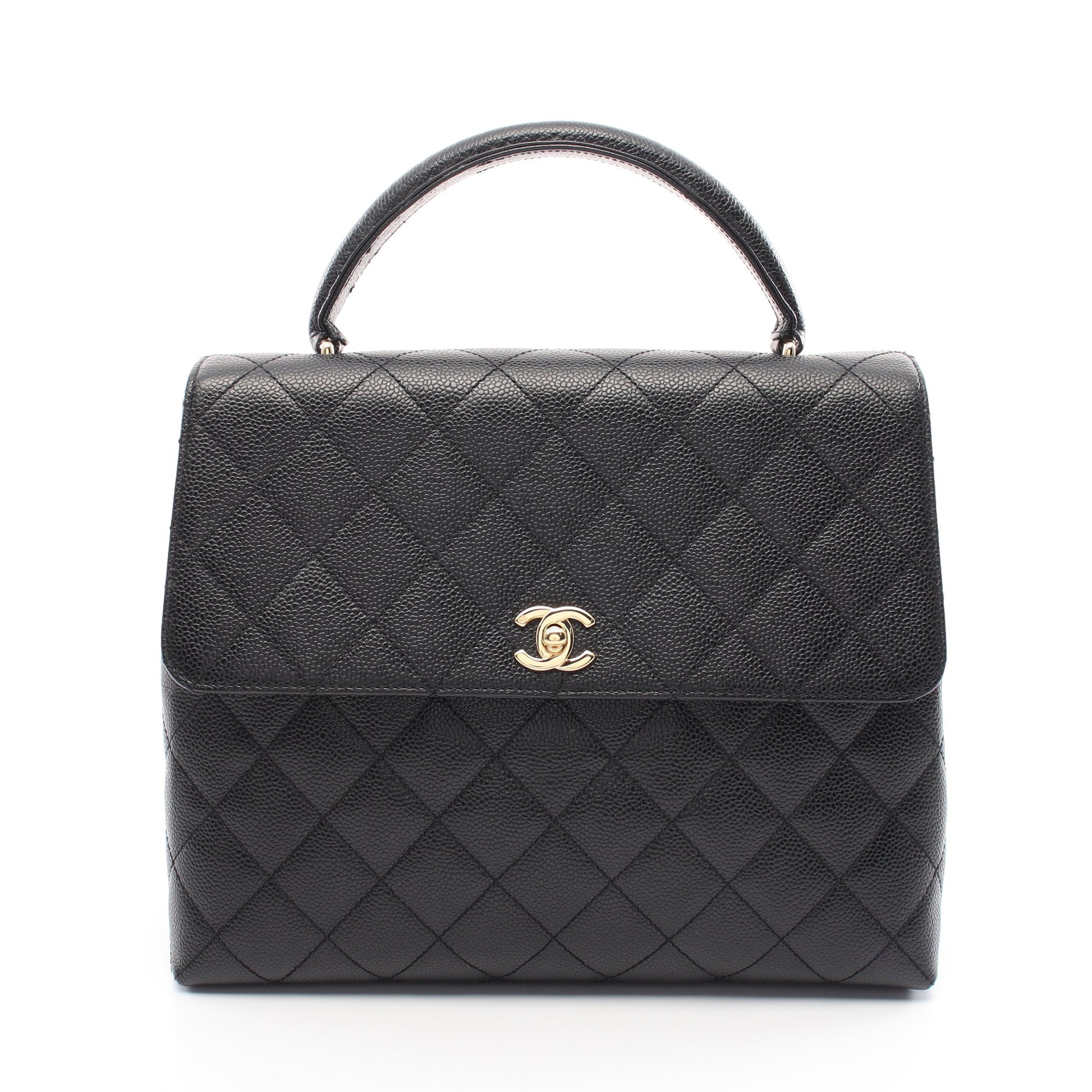 マトラッセ トップハンドル ハンドバッグ キャビアスキン ブラック ゴールド金具 シャネル バッグ CHANEL