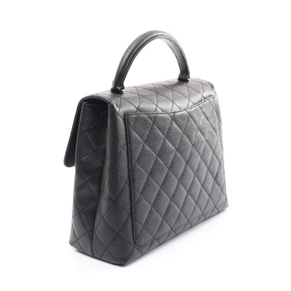 マトラッセ トップハンドル ハンドバッグ キャビアスキン ブラック ゴールド金具 シャネル バッグ CHANEL
