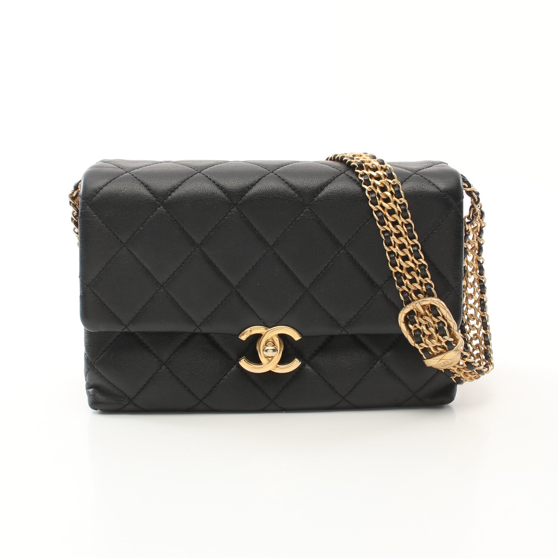 マトラッセ チェーンショルダーバッグ ラムスキン ブラック ゴールド金具 シャネル バッグ CHANEL