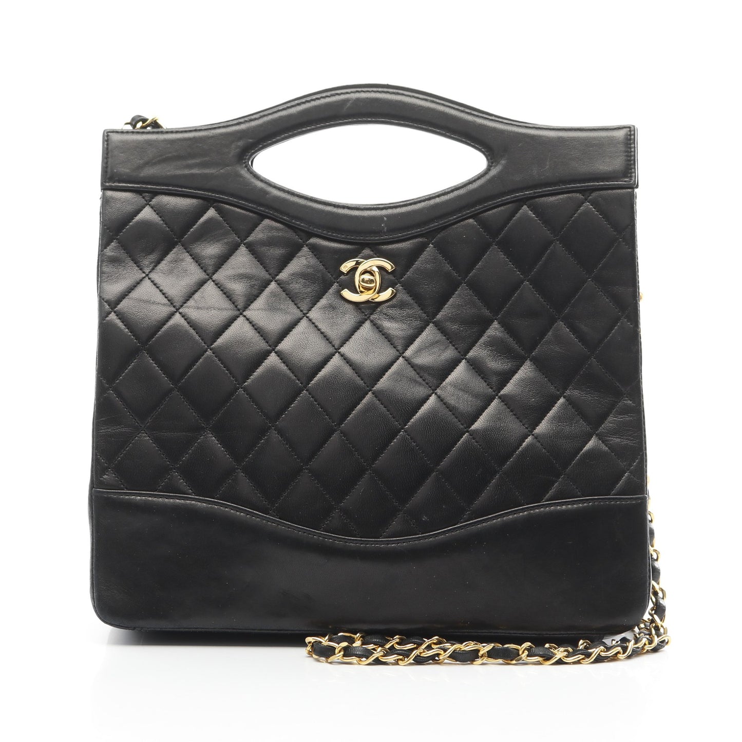 マトラッセ ハンドバッグ ターンロック ラムスキン ブラック ゴールド金具 2WAY シャネル バッグ CHANEL