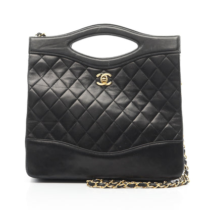 マトラッセ ハンドバッグ ターンロック ラムスキン ブラック ゴールド金具 2WAY シャネル バッグ CHANEL