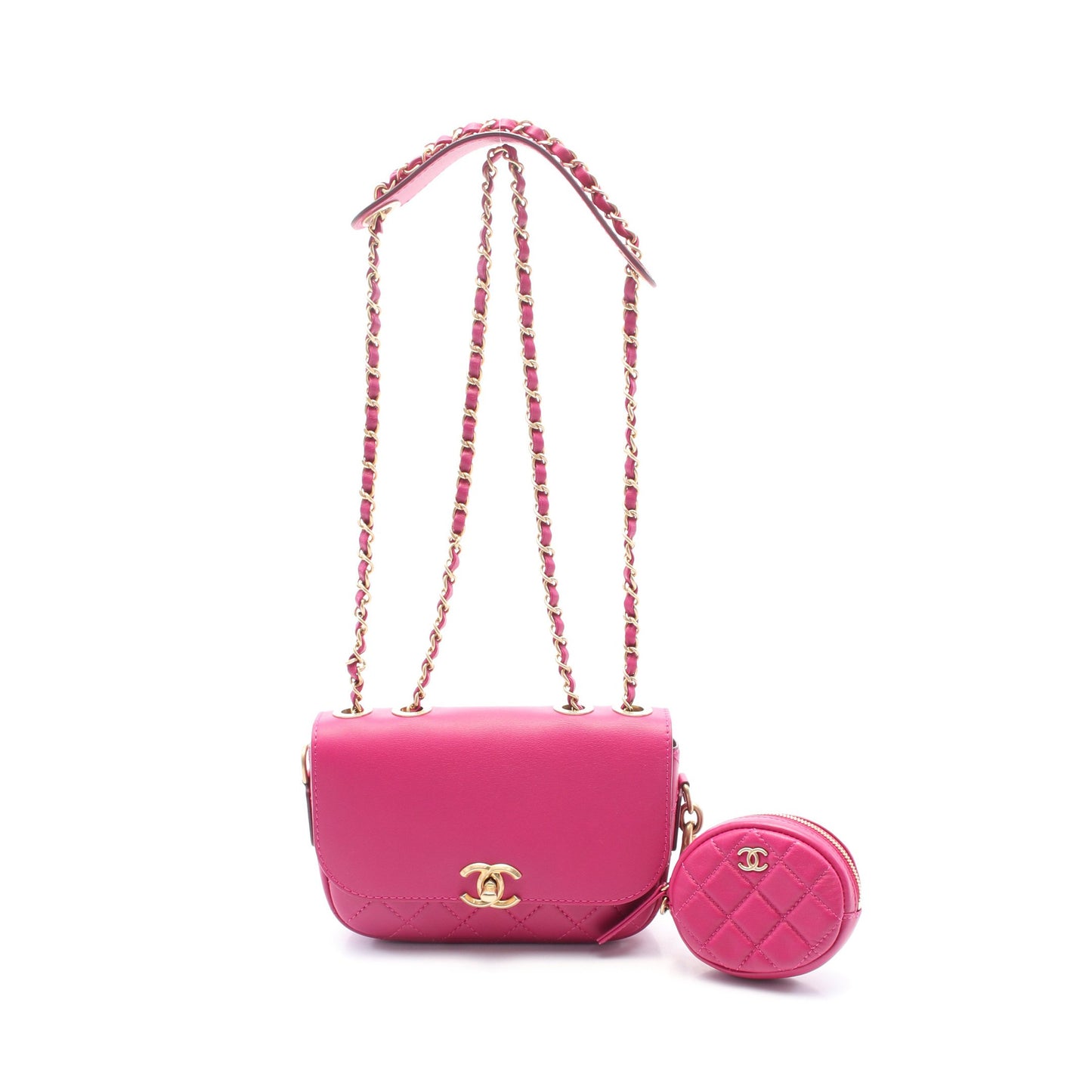 マトラッセ チェーンショルダーバッグ レザー ピンクパープル ゴールド金具 シャネル バッグ CHANEL
