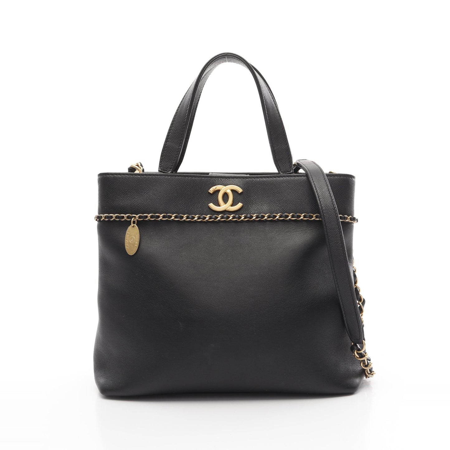 ココマーク マトラッセ チェーンショルダーバッグ レザー キャビアスキン ブラック ゴールド金具 2WAY シャネル バッグ CHANEL