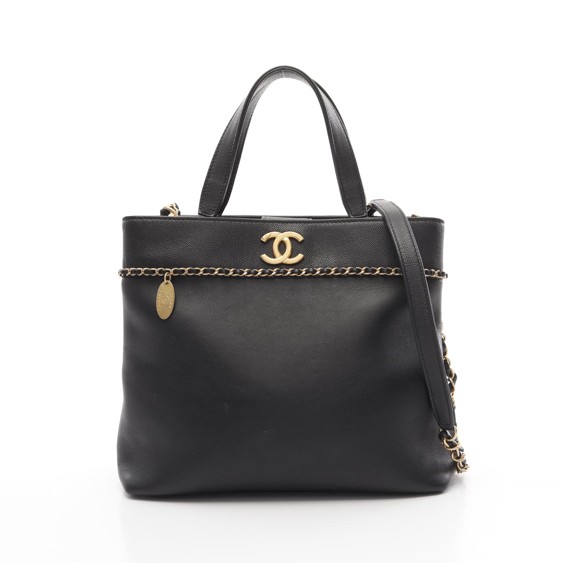 ココマーク マトラッセ チェーンショルダーバッグ レザー キャビアスキン ブラック ゴールド金具 2WAY シャネル バッグ CHANEL