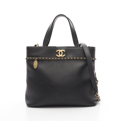 ココマーク マトラッセ チェーンショルダーバッグ レザー キャビアスキン ブラック ゴールド金具 2WAY シャネル バッグ CHANEL