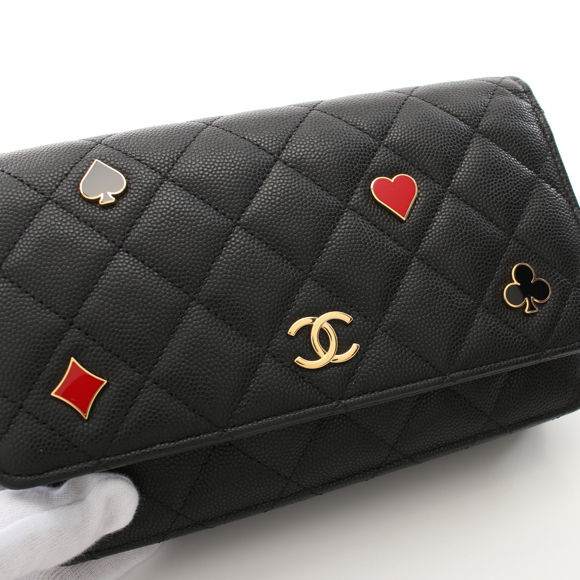 マトラッセ チェーンショルダーバッグ キャビアスキン ブラック ゴールド金具 トランプモチーフ シャネル バッグ CHANEL