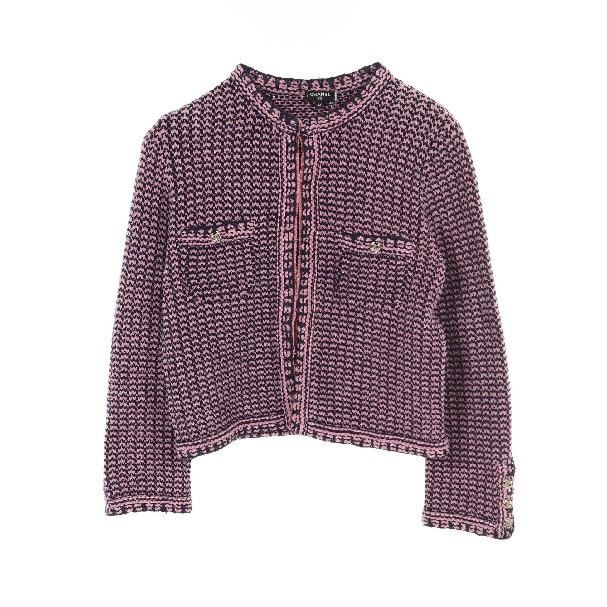 ココマークボタン ニットジャケット ツイード カーディガン カシミヤ コットン ピンク ネイビー 21P シャネル トップス CHANEL
