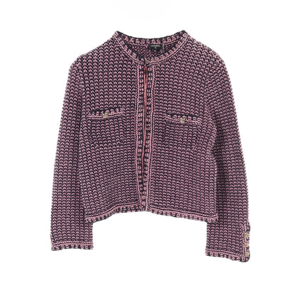 ココマークボタン ニットジャケット ツイード カーディガン カシミヤ コットン ピンク ネイビー 21P シャネル トップス CHANEL