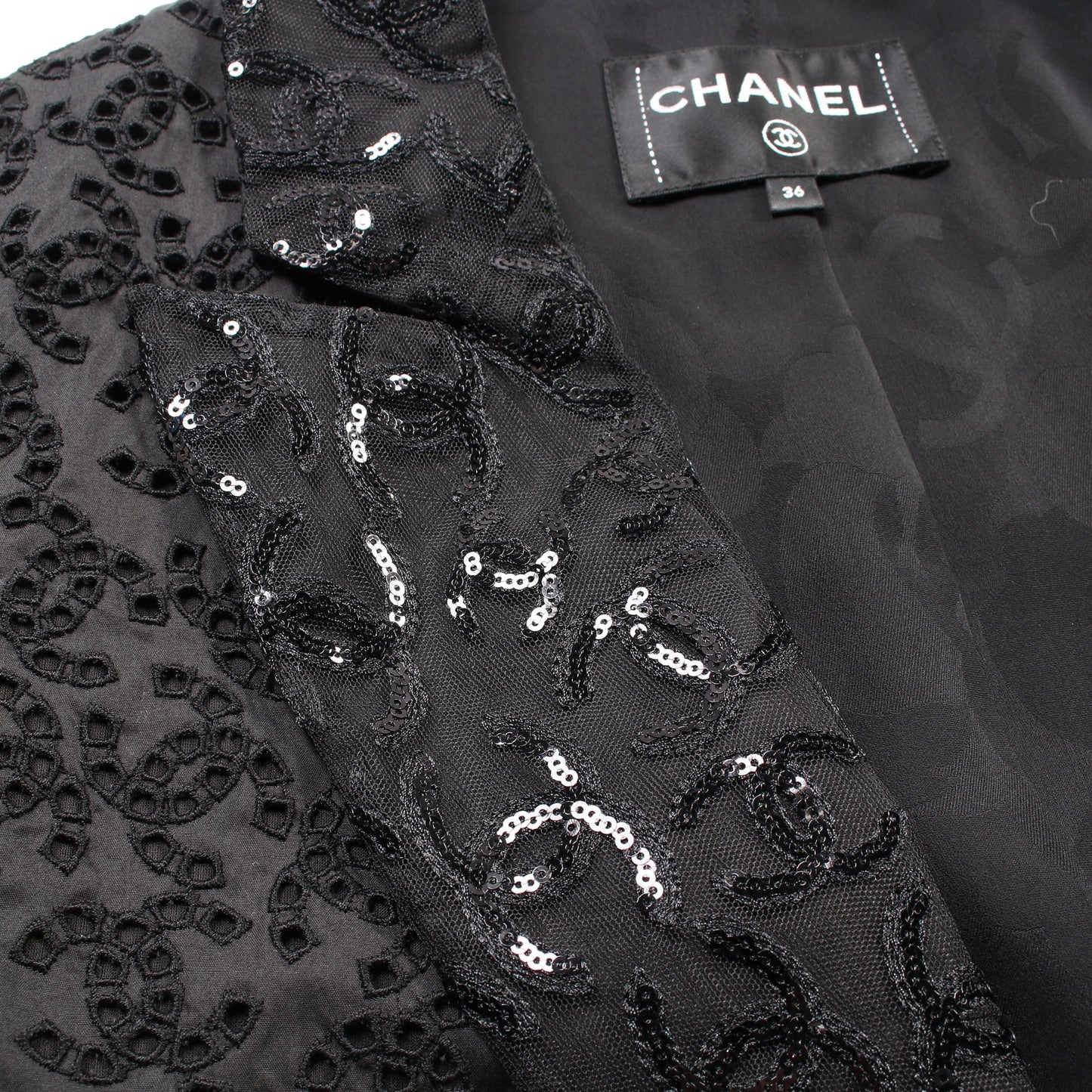 ココマーク アイレット ジャケット スパンコール コットン ブラック 21P シャネル アウター CHANEL