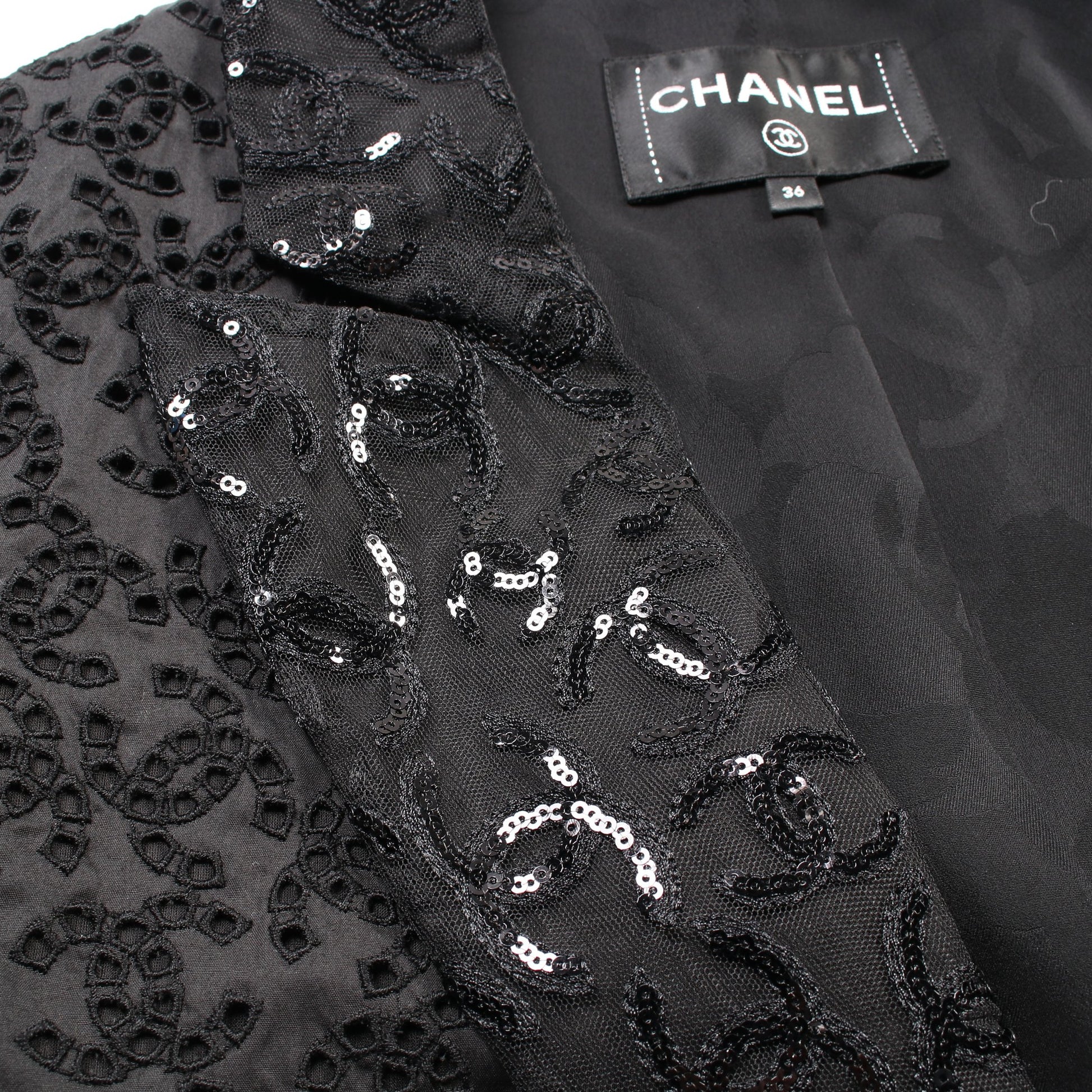 ココマーク アイレット ジャケット スパンコール コットン ブラック 21P シャネル アウター CHANEL