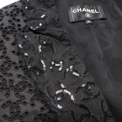 ココマーク アイレット ジャケット スパンコール コットン ブラック 21P シャネル アウター CHANEL