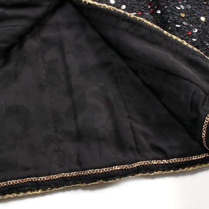 ツイード ノーカラージャケット スパンコール ナイロン ブラック マルチカラー ゴールドトリム 22S シャネル アウター CHANEL