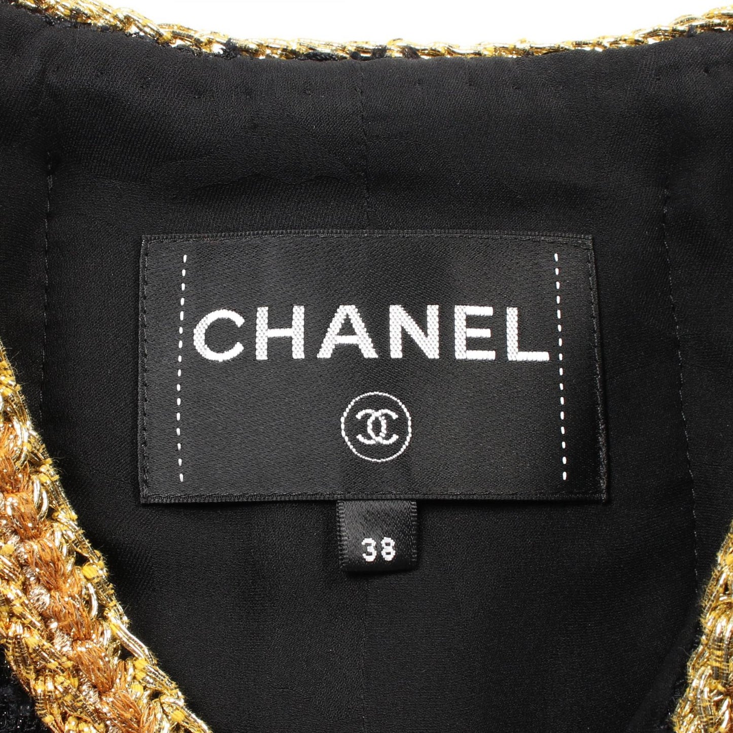 ツイード ノーカラージャケット スパンコール ナイロン ブラック マルチカラー ゴールドトリム 22S シャネル アウター CHANEL