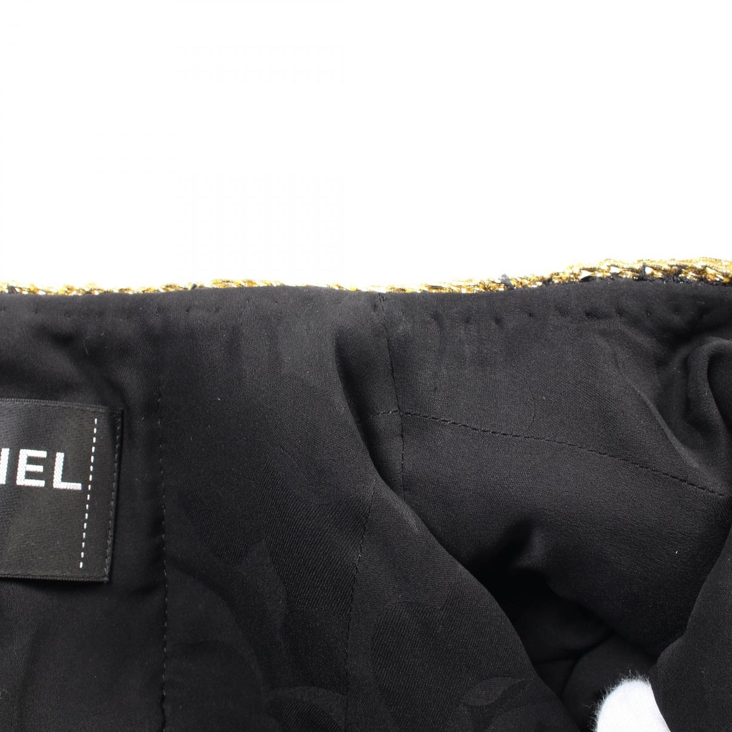 ツイード ノーカラージャケット スパンコール ナイロン ブラック マルチカラー ゴールドトリム 22S シャネル アウター CHANEL