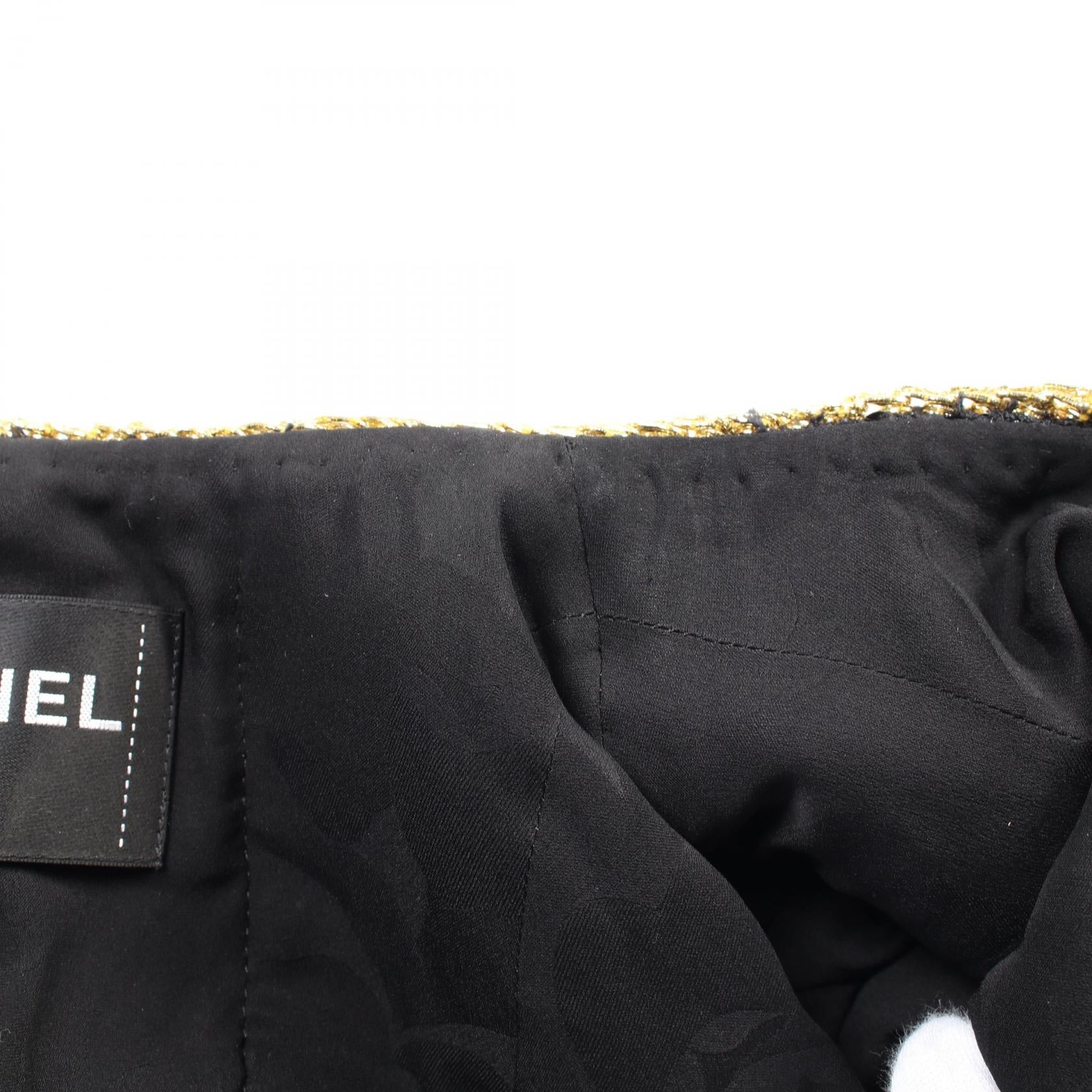 ツイード ノーカラージャケット スパンコール ナイロン ブラック マルチカラー ゴールドトリム 22S シャネル アウター CHANEL