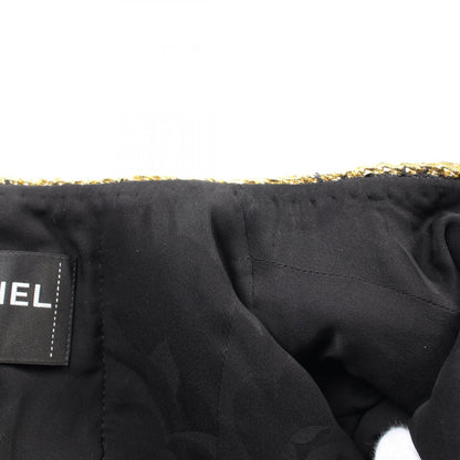 ツイード ノーカラージャケット スパンコール ナイロン ブラック マルチカラー ゴールドトリム 22S シャネル アウター CHANEL
