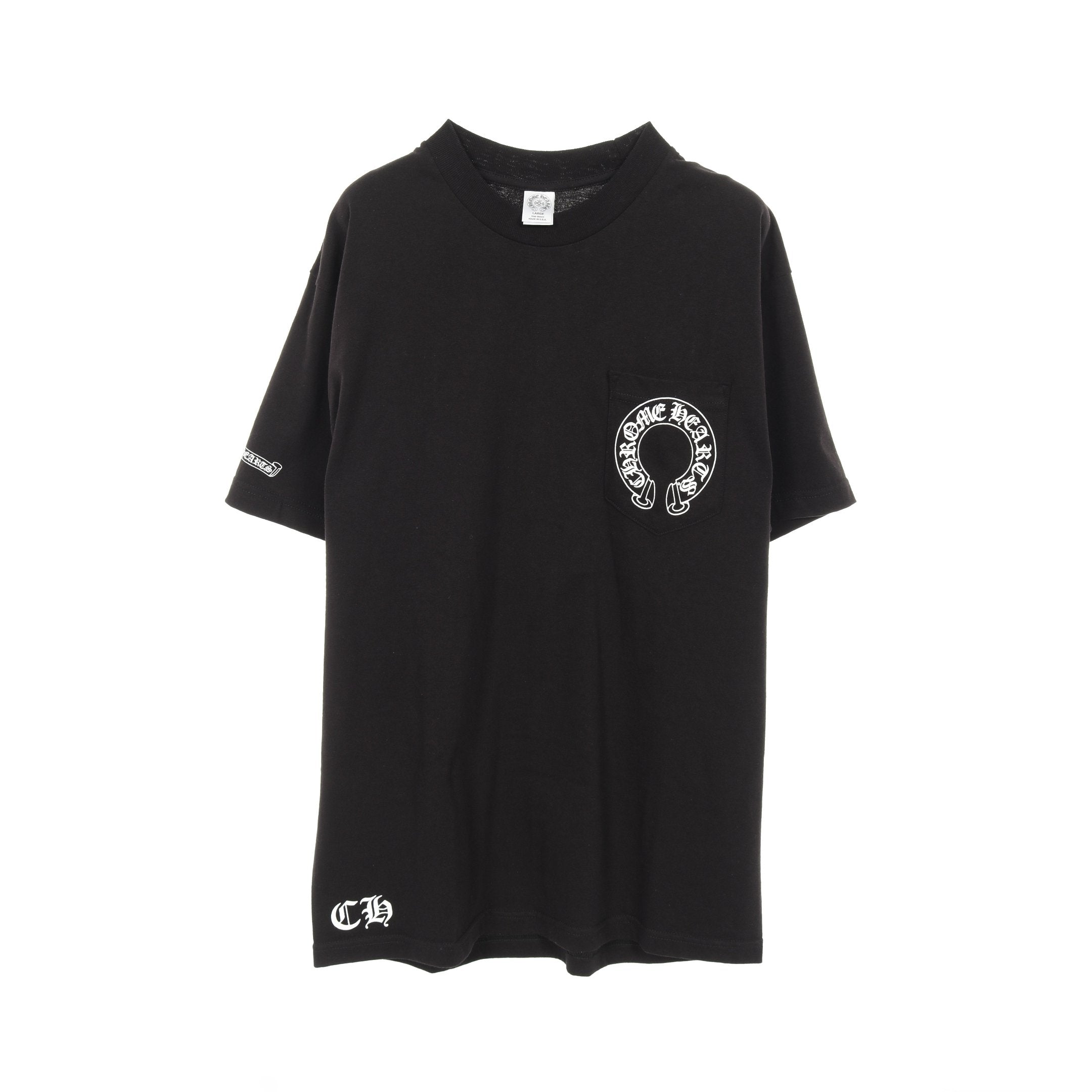 CHプラスプリント ポケット Tシャツ クルーネック コットン ブラック