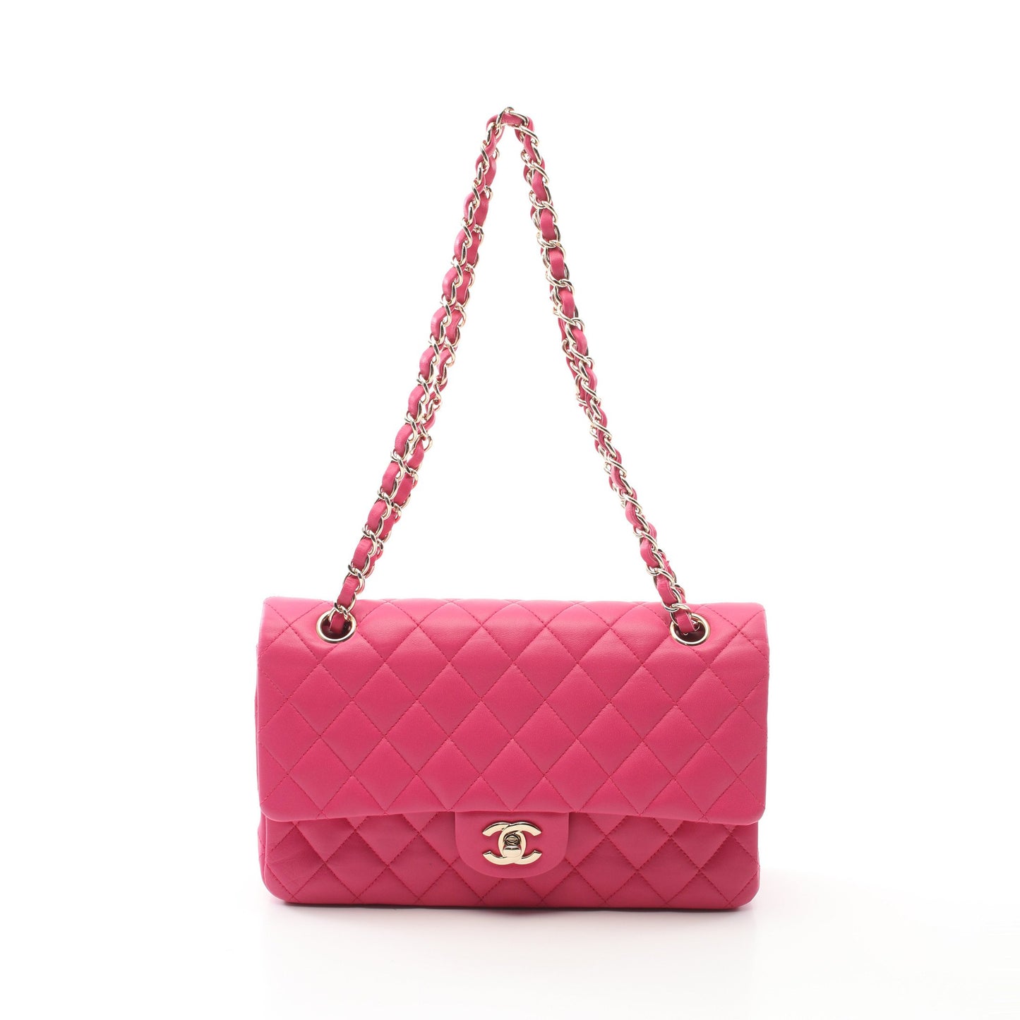 マトラッセ Wフラップ Wチェーンショルダーバッグ ラムスキン ピンクパープル ゴールド金具 シャネル バッグ CHANEL
