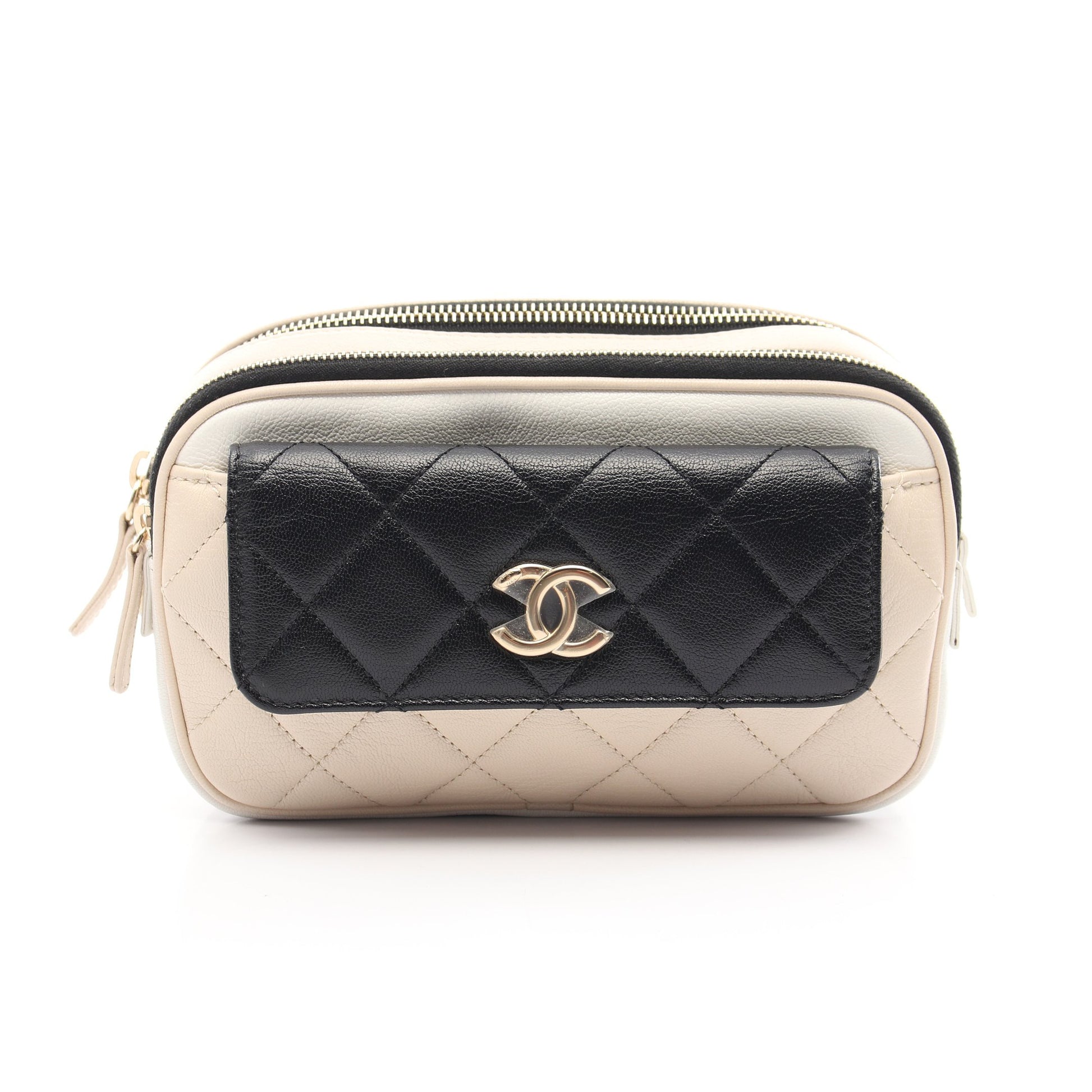 マトラッセ ボディバッグ ウエストバッグ レザー ライトベージュ ホワイト ブラック ゴールド金具 シャネル バッグ CHANEL