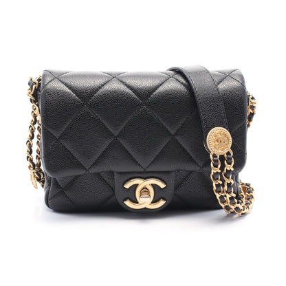 マトラッセ ミニフラップ チェーンショルダーバッグ キャビアスキン ブラック ゴールド金具 シャネル バッグ CHANEL