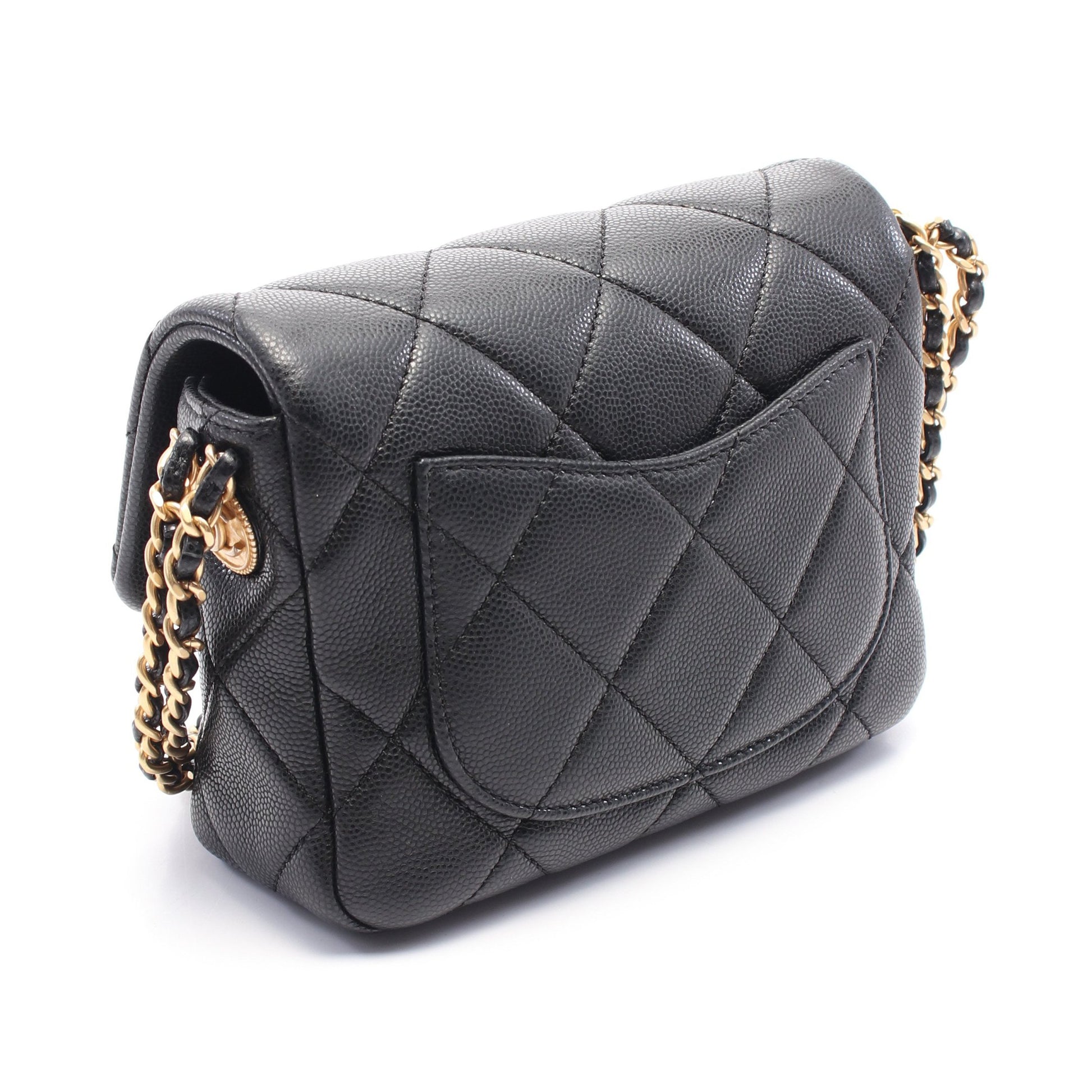 マトラッセ ミニフラップ チェーンショルダーバッグ キャビアスキン ブラック ゴールド金具 シャネル バッグ CHANEL
