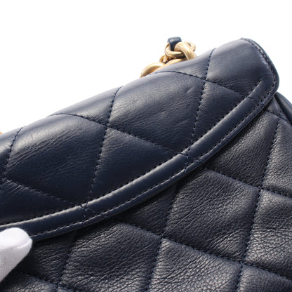 マトラッセ チェーンショルダーバッグ レザー ネイビー ゴールド金具 シャネル バッグ CHANEL