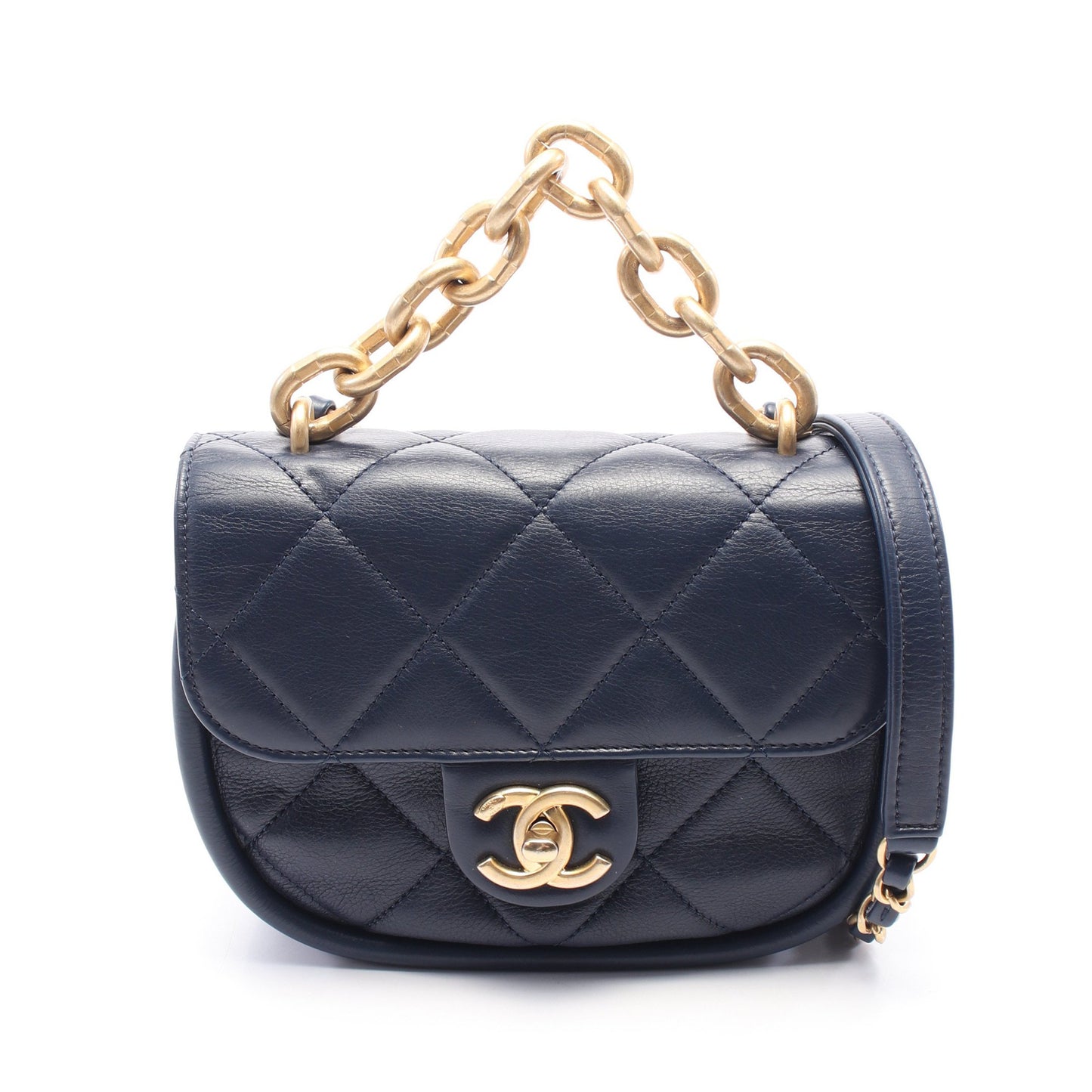 マトラッセ チェーンショルダーバッグ レザー ネイビー ゴールド金具 シャネル バッグ CHANEL