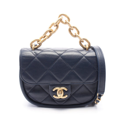 マトラッセ チェーンショルダーバッグ レザー ネイビー ゴールド金具 シャネル バッグ CHANEL