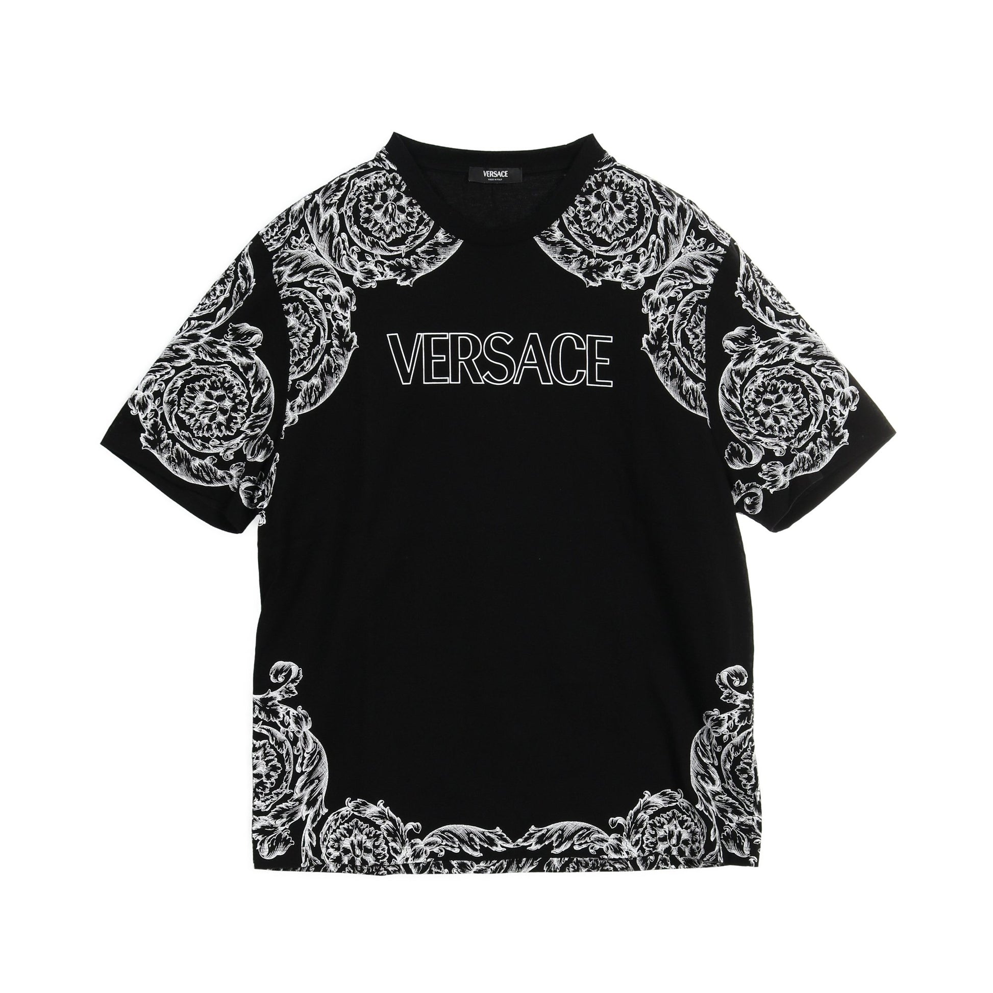 Tシャツ クルーネック 半袖 コットン ブラック ホワイト ヴェルサーチ トップス Versace