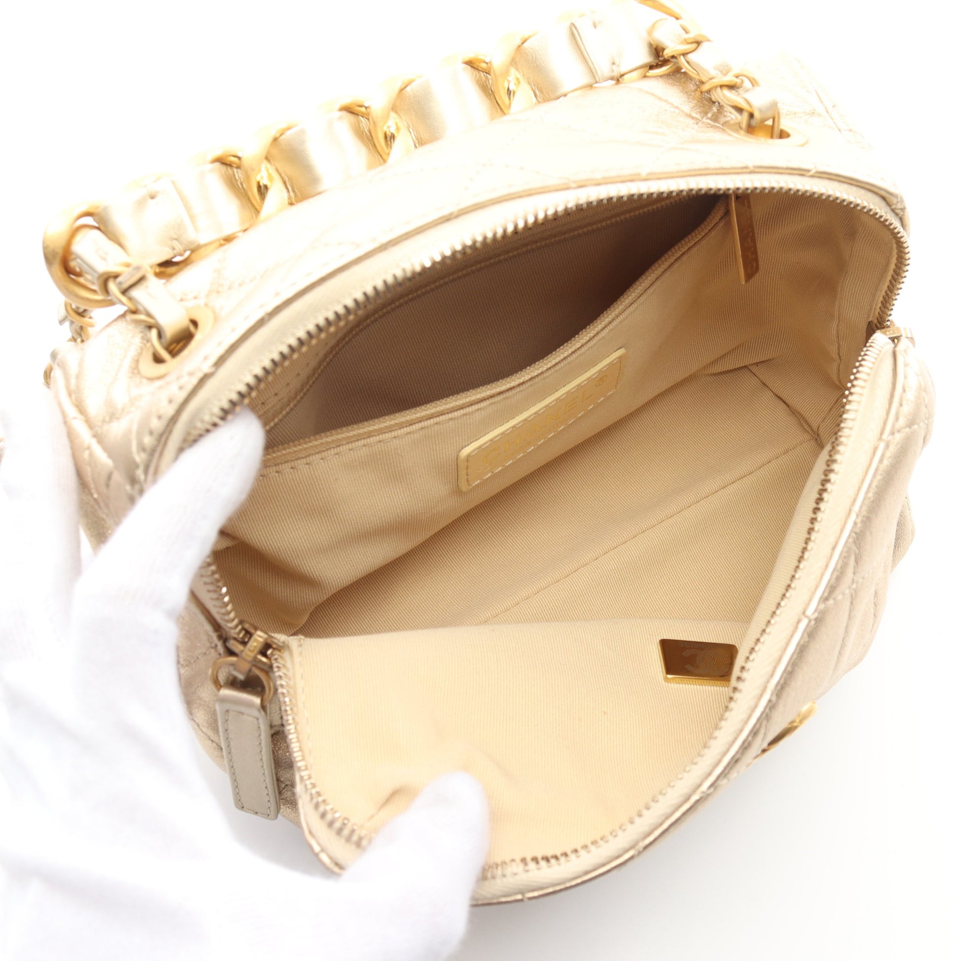 マトラッセ チェーンショルダーバッグ レザー シャンパンゴールド ゴールド金具 シャネル バッグ CHANEL